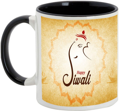 

AllUPrints Gifts For Diwali - Enjoy The Real Deepavali Ceramic Mug(325 ml), Black