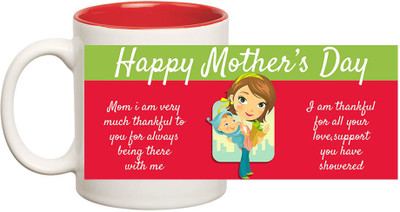 

Huppme Happy Mother's Day Inner Red Ceramic Mug(350 ml), Red;white