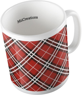 

MiiCreations Printed Red Check Pattern Ceramic Mug(325 ml), Multicolor