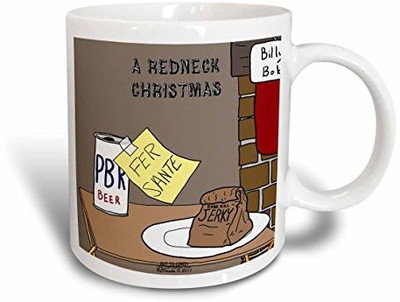 

3dRose A Redneck Christmas Eve Santa Snack Including Beer and Jerky Ceramic, 11 oz, White Ceramic Mug(60 ml), Multicolor