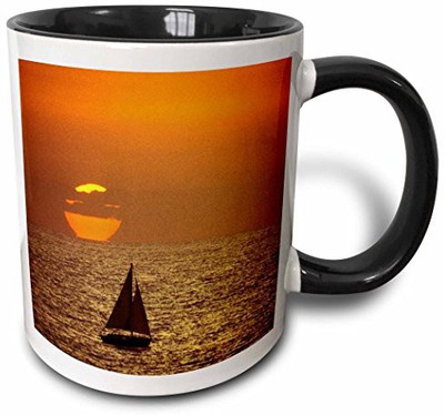 

3dRose A Sailboat At Sunset in California Us05 Dfr0202 David R. Frazier Two Tone Black, 11 oz, Black/White Ceramic Mug(60 ml), Multicolor