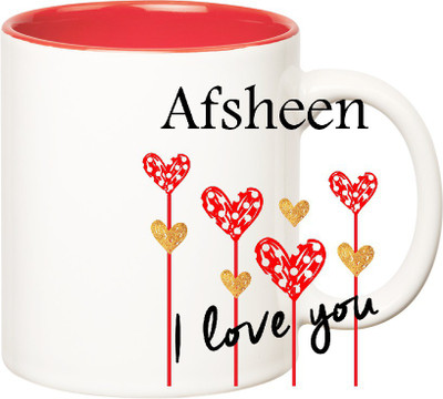 

Huppme I Love You Afsheen Inner Red (350 ml) Ceramic Mug(350 ml), Red;white