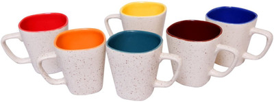 

PFUMART M000A16 Ceramic Mug(200 ml, Pack of 6), Multicolor