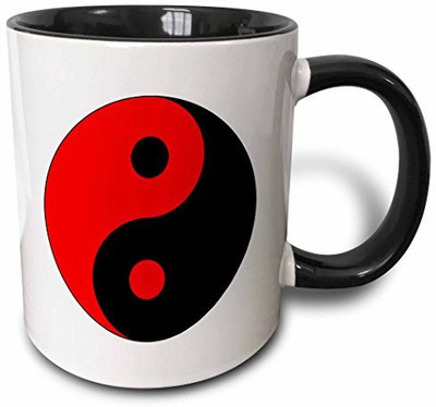 

3dRose mug_80454_4 Black N Red Ying Yang Two Tone Black, 11 oz, Black/White Ceramic Mug(60 ml)