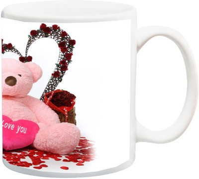 

ME&YOU Gift for Husband/Wife/Boyfriend/Girlfriend/lover;Special I Love You HD Teddy Bear Printed Ceramic Mug(325 ml), Multicolor