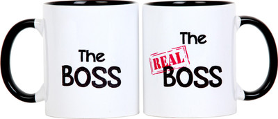 

Floweraura The Real Boss Ceramic Mug(350 ml, Pack of 2), Multicolor