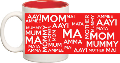 

Huppme Aayi Inner Red Ceramic Mug(350 ml), Red;white