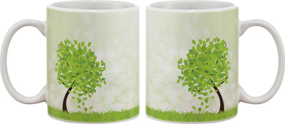 

Artifa Green Leaves Falling Porcelain, Ceramic Mug(350 ml), Multicolor