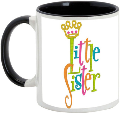 

AllUPrints Gift For Bahiya Dooj/ Brother/ Sister - King Of My Little Sister Black Ceramic Mug(325 ml)