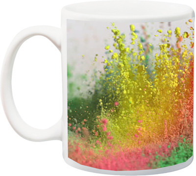 

ME&YOU Gift For Holi; happy Holy Rang holee colorful Printed Ceramic Mug(325 ml), Multicolor