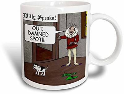

3dRose Out Damned Spot Humor Shakespeare Cartoon, 11-Ounce Ceramic Mug(60 ml), Multicolor