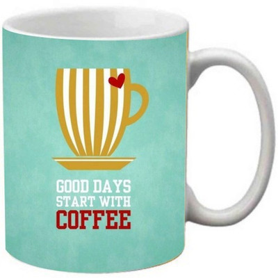

Maison N Mode Good Days Start With Coffee Sky Blue Coffee Ceramic Mug(330 ml), Multicolor