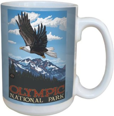 

Tree-Free Greetings Greetings lm43253 Patriotic Olympic National Park Bald Eagle Soaring by Paul A. Lanquist Ceramic, 15-Ounce, Multicolored Ceramic Mug(60 ml), Multicolor