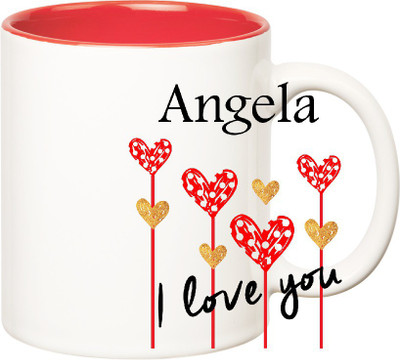 

Huppme I Love You Angela Inner Red (350 ml) Ceramic Mug(350 ml), Red;white