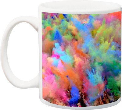 

ME&YOU Gift for Holi;Happy Holy colorfull printed Ceramic Mug(325 ml), Multicolor