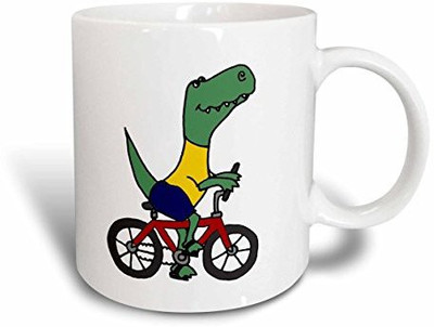 

3dRose Funny Green T-Rex Dinosaur Riding Red Bike - Ceramic, 15-Ounce (mug_196250_2) Ceramic Mug(60 ml)