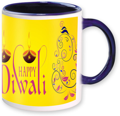 

Heyworlds happy diwali gifts 12 Ceramic Mug(325 ml), Multicolor