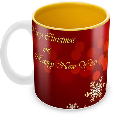 

Tuelip Beautiful Printed Merry Christmas and Happy New Year Ceramic Mug(350 ml), Multicolor