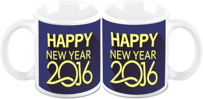 

Homesogood Happy New Year 2016 (Set Of 2) Ceramic Mug(325 ml, Pack of 2)