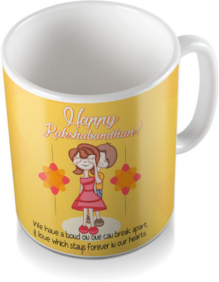 

SKY TRENDS Happy Rakshabandhan Multicoloring Design Floral Gifts For Rakshabandhan Coffee Ceramic Mug(320 ml), White