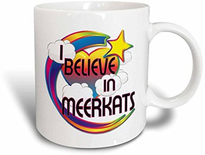 

3dRose I Believe in Meerkats Cute Believer Design Ceramic, 11 oz, White Ceramic Mug(60 ml), Multicolor