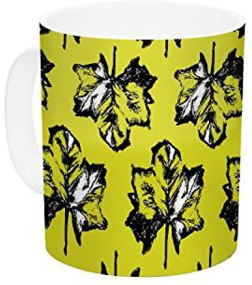 

Kess InHouse InHouse Julia Grifol Green Tree Leaves Yellow Ceramic Coffee, 11 oz, Multicolor Ceramic Mug(60 ml)
