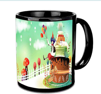 

Raj Laxmi Beautiful Balloon Happy B'day Black Ceramic Mug(3.5 ml)