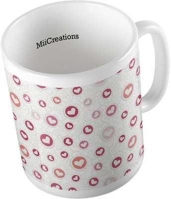 

MiiCreations Printed Heart Design Pattern Ceramic Mug(325 ml), Multicolor