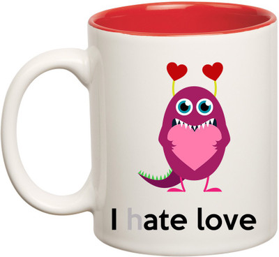 

HuppmeGift Hate Love Inner Red Ceramic Mug(350 ml), Red;white
