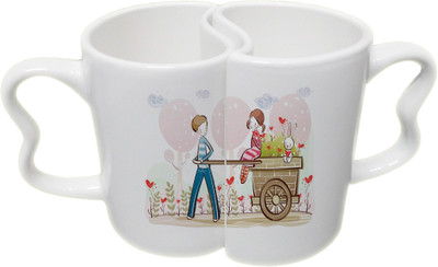 

Ucard Love Cart CoupleMug Set Bone China, Ceramic, Porcelain Mug(325 ml, Pack of 2), Multicolor