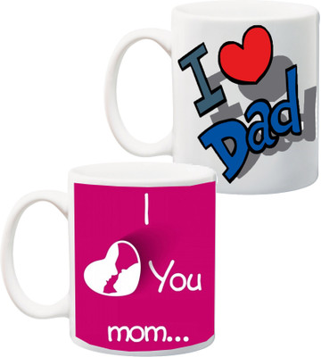 

ME&YOU Gift for Parents/Father/Mother/Daddy/Mummy/Dad/Mummy On Anniversary;I Love You Dad And Mom Printed Ceramic Mug(325 ml, Pack of 2), Multicolor