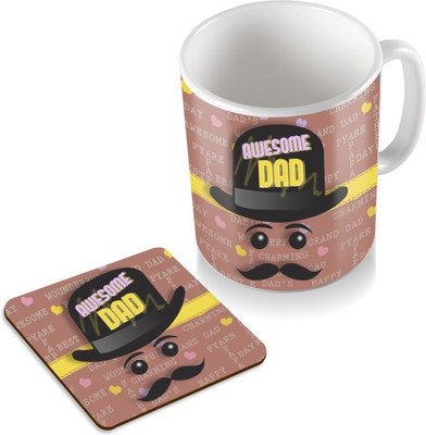 

SKY TRENDS Awesome Dad With Cap Gifts For Dad Father's Day Coaster Coffee Set Ceramic Mug(320 ml, Pack of 2), White