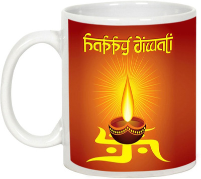 

AllUPrints Gifts For Deepawali - Enjoy Every Second Of Diwali Festival Ceramic Mug(325 ml), White