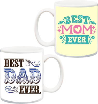 

ME&YOU Ideal Gift for Parents on Anniversary,Valentine's Day;Best Mom and Dad Ever Printed Ceramic Mug(325 ml, Pack of 2), Multicolor