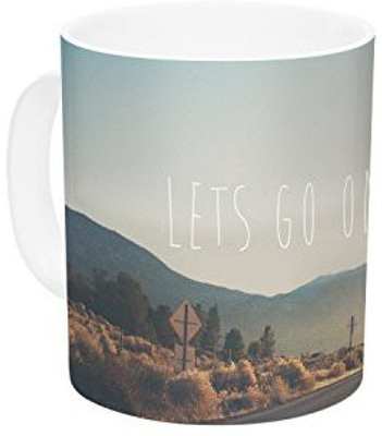 

Kess InHouse InHouse Laura Evans Let's Go on An Adventure Brown Blue Ceramic Coffee, 11 oz, Multicolor Ceramic Mug(60 ml)