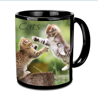 

Raj Laxmi Fighting cats black Ceramic Mug(350 ml)