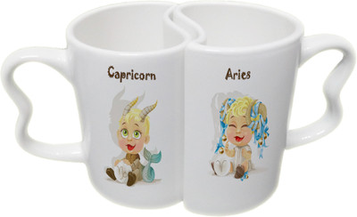 

Ucard Capricorn and Aries Zodiac Sign Valentines Day Couple Bone China, Ceramic, Porcelain Mug(325 ml), Multicolor