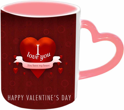 Raj Laxmi Love you pink handle valentine Ceramic Mug(350 ml)