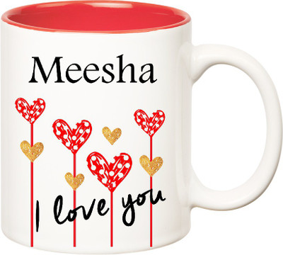 

Huppme I Love You Meesha Inner Red (350 ml) Ceramic Mug(350 ml), Red;white