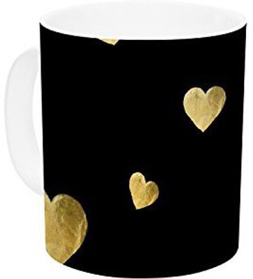 

Kess InHouse InHouse Robin Dickinson Floating Hearts Gold Black Ceramic Coffee, 11 oz, Multicolor Ceramic Mug(60 ml)