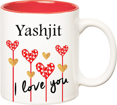 

Huppme I Love You Yashjit Inner Red (350 ml) Ceramic Mug(350 ml), Red;white