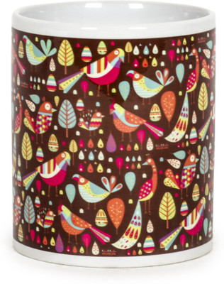 

Chumbak Garden Birds Brown Ceramic Mug(300 ml), Multicolor
