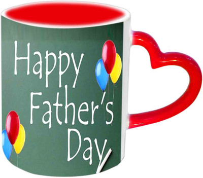 

Raj Laxmi Happy Fathers Day Colorful Ballons Design Red Heart Handle Ceramic Mug(350 ml)
