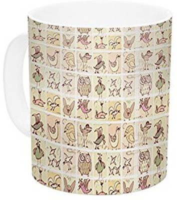 

Kess InHouse InHouse Marianna Tankelevich Cute Birds Tan Grid Ceramic Coffee, 11 oz, Multicolor Ceramic Mug(60 ml)