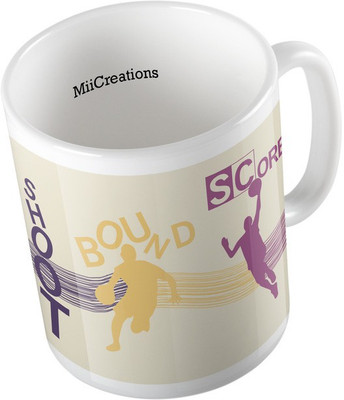

MiiCreations Printed Basketball| Dribble Shoot Bound Score Ceramic Mug(325 ml), Multicolor