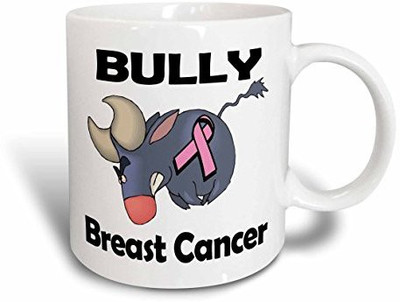 

3dRose Bully Breast Cancer Awareness Ribbon Cause Design Ceramic, 15 oz, White Ceramic Mug(60 ml), Multicolor