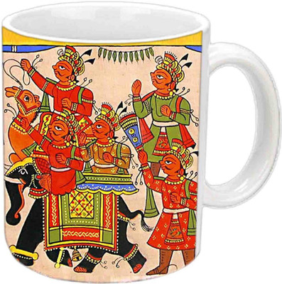 

Raj Laxmi Rajasthani Theme Design White Ceramic Mug(350 ml)