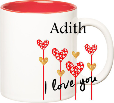 

Huppme I Love You Adith Inner Red (350 ml) Ceramic Mug(350 ml), Red;white