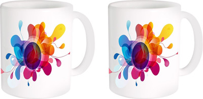 

Heyworlds gifts for flower design 47 Ceramic Mug(325 ml, Pack of 2), Multicolor