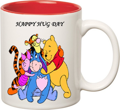 

Huppme Happy Hug Day Inner Red Ceramic Mug(350 ml), Red;white